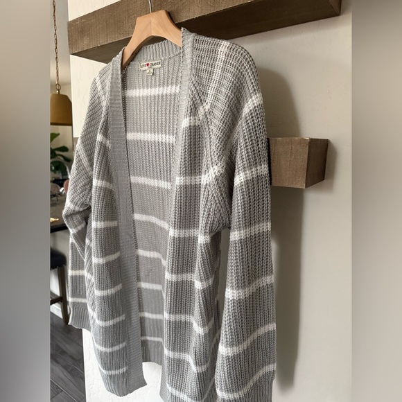 Love Change Italy|Women’s heather gray striped open knit cardigan•••Size XL - Picture 3 of 9